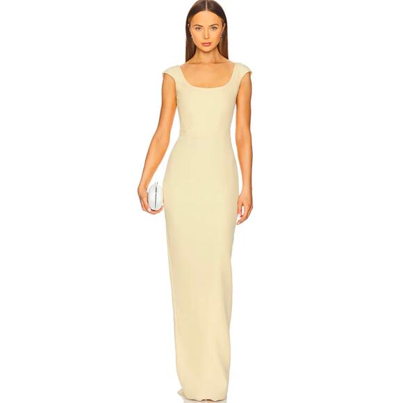 SAU LEE Butter Yellow Brooke Cap Slight Sleeves Crepe Fully Lined Maxi Gown Sz 6 - Picture 1 of 13